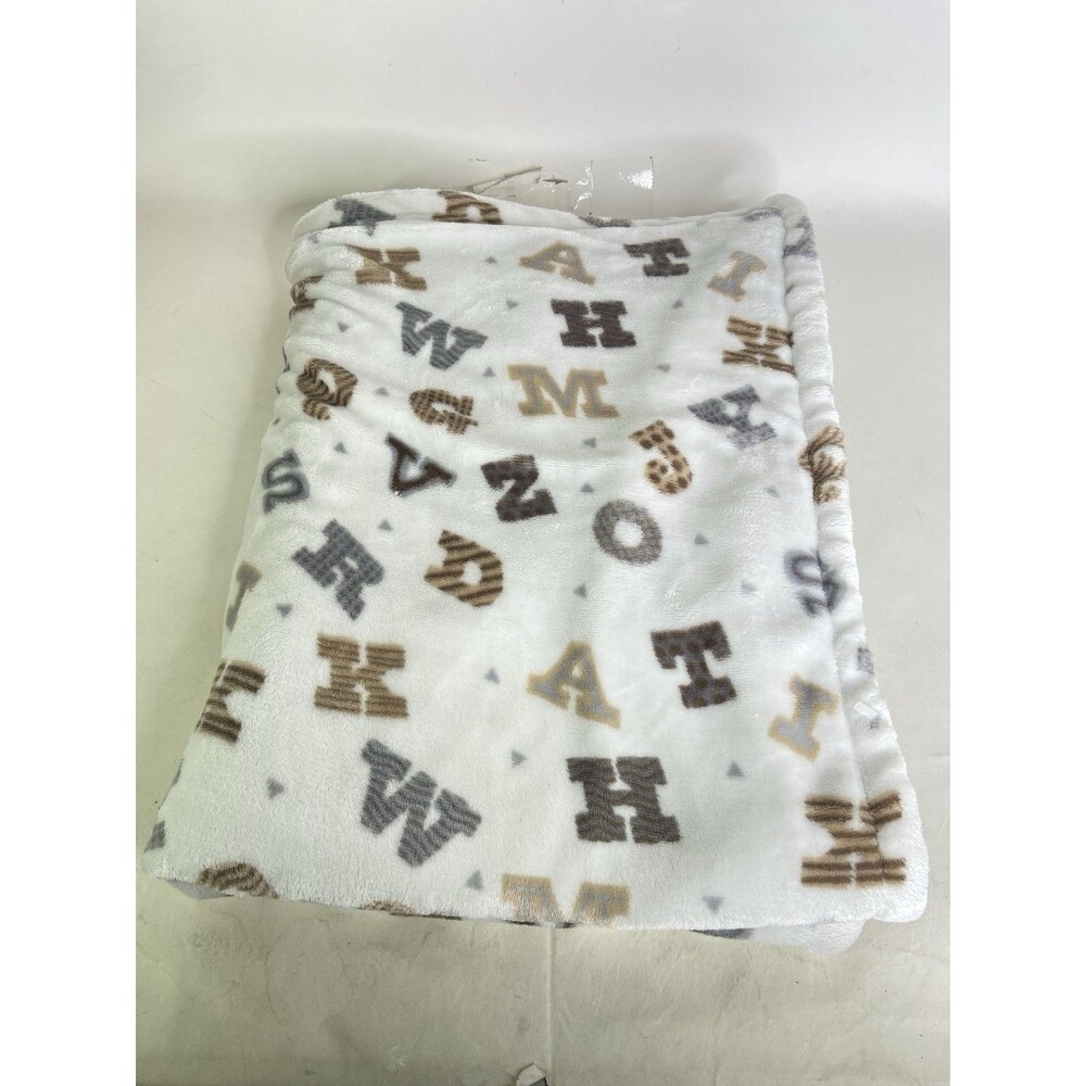 Little Beginnings Alphabet Letters Baby Blanket Security White Gray Beige Brown